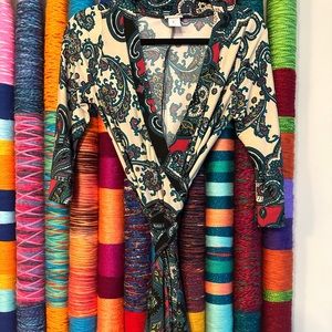Multi-color printed wrap dress